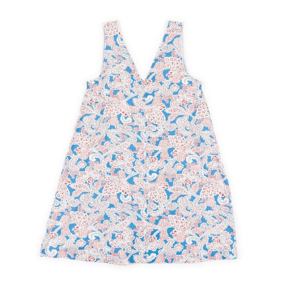 LOFT white/blue/red floral print stretch mini swing dress sundress size S - Picture 1 of 7